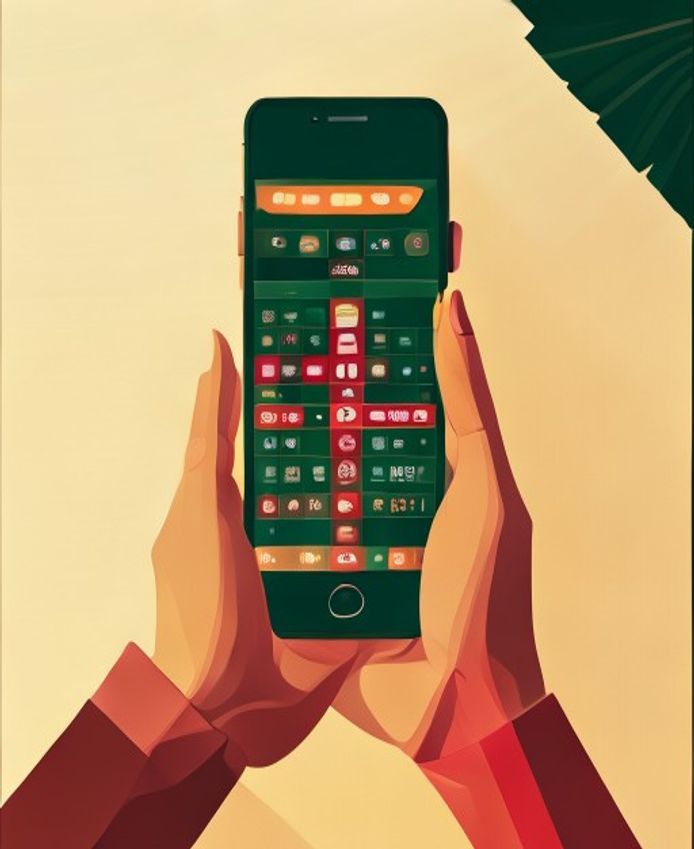 Hand holding a phone showing the Pak Super Casino game lobby grid